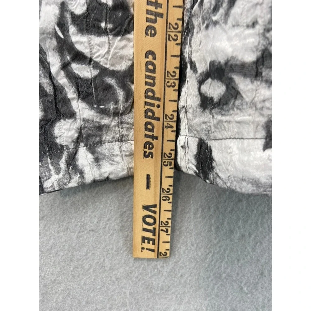 Coldwater Creek Jacket Blazer Womens L Black White Abstract‎ Crinkle Open Front